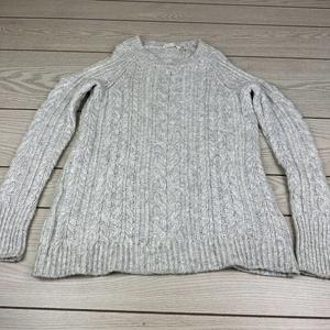 Soft Surroundings  Cozy Cold Shoulder Sweater Gray white Cable‎ Knit Sz XS EUC